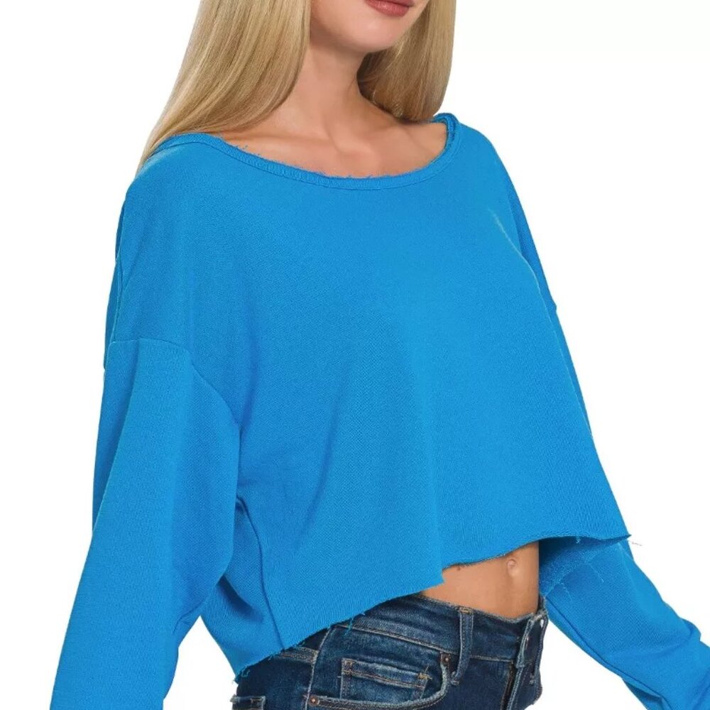 Zenana French Terry Boatneck Crop Top - Picture 6 of 7